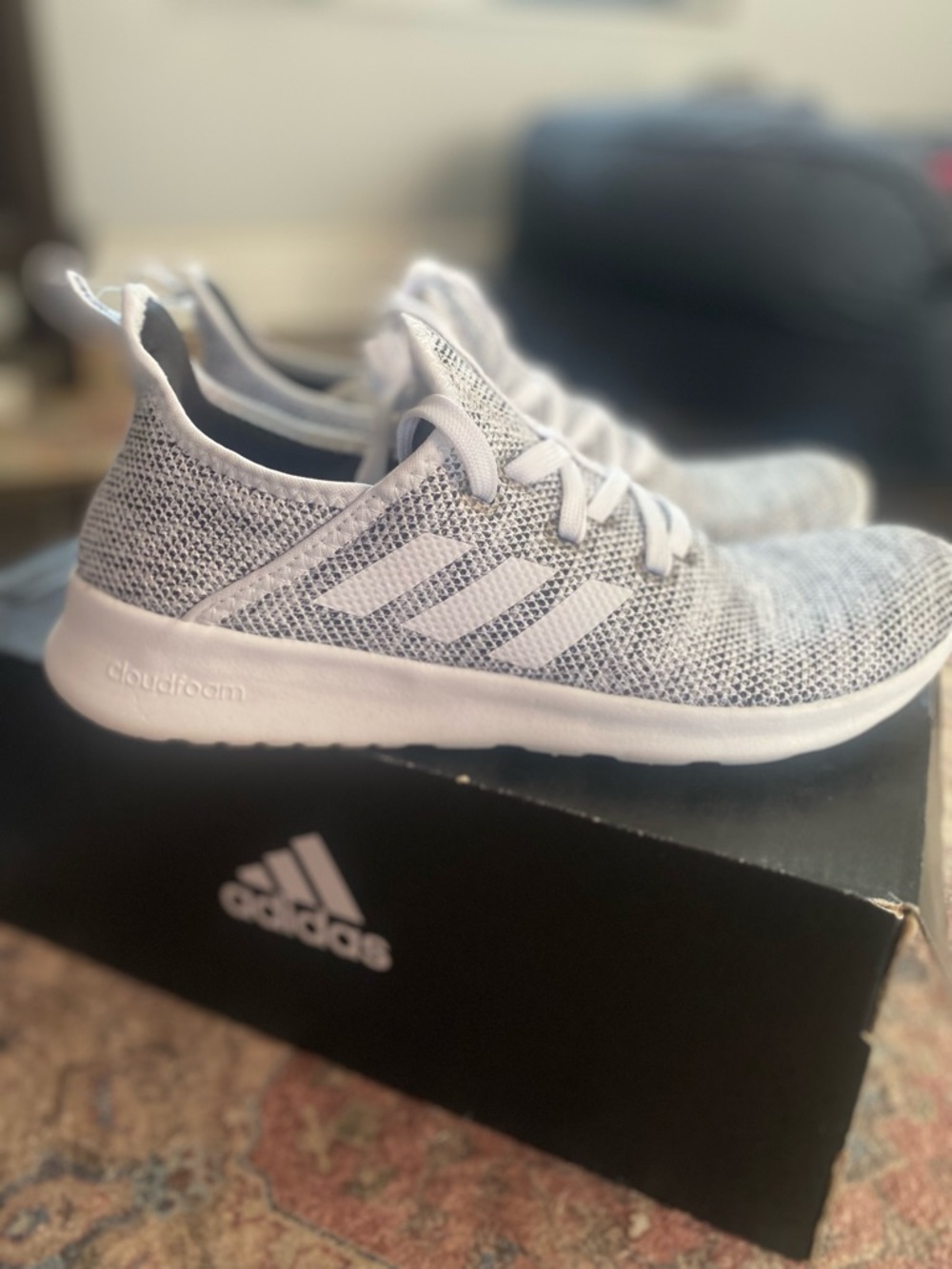 adidas womens Light Grey and White Knit Cloudfoam Sneaker
